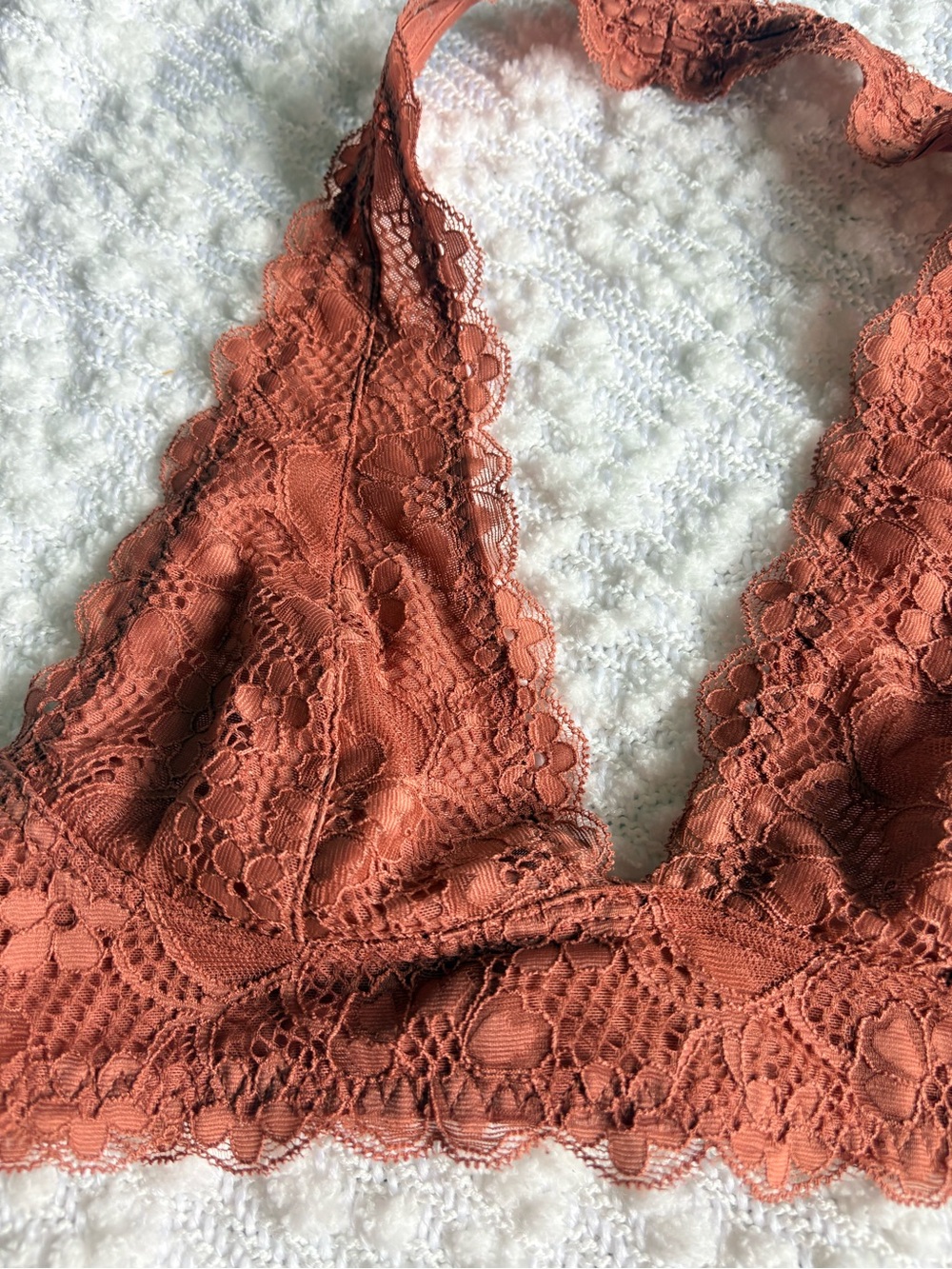 Free People Terracotta Orange Lace Halter Neck Bra Size XS Cottagecore Minimalis - Picture 3 of 9